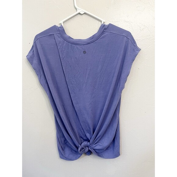 Athleta Explore Tee Shirt Split Back V-neck Purple Lilac Tie Yoga Hiking Small - Picture 5 of 5